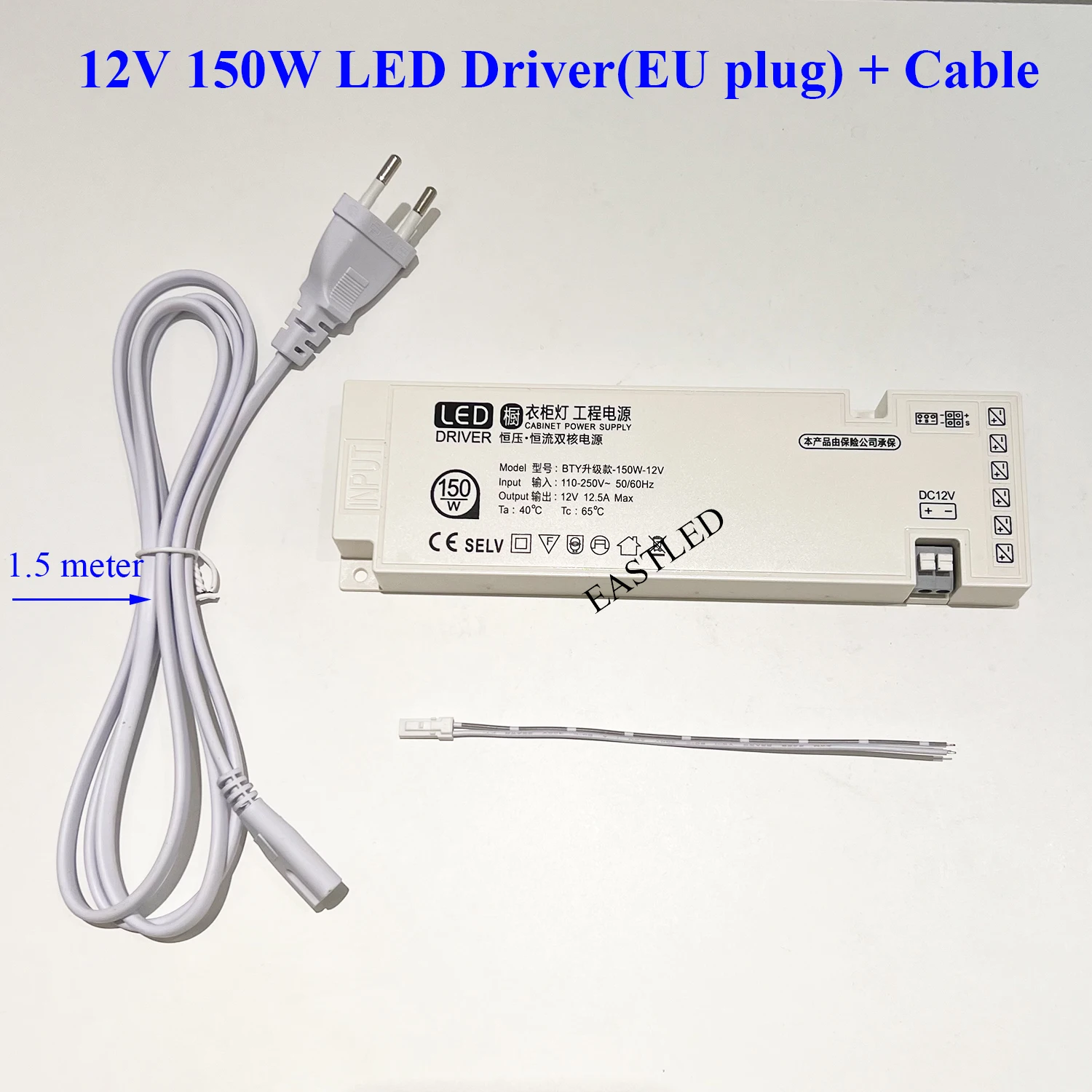 LED Driver with Cord AC 220V to DC 12V 24W 36W 60W 100W Light Transformer Power Supply JST Connector Dupont Port for Cabinet