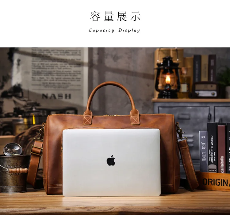 PNDME Vintage Luxus Crazy Horse Rindsleder Herren Reisetasche mit großem Fassungsvermögen Outdoor Fitness handgemachte echtes Leder große Handtasche – Detail 9