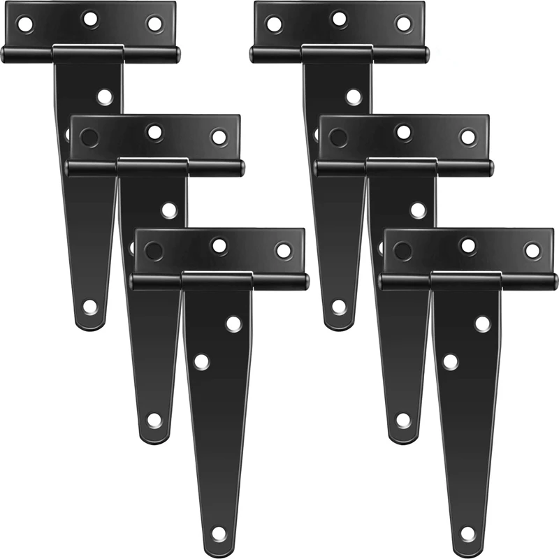 New 6 PCS 4 Inch T-Strap Hinges Rustic Gate Strap Hinge Rustproof Gate Door Black Hinges For Windows, Fence And Barn Gates