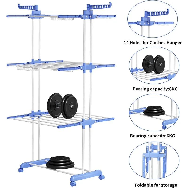 Clothes Drying Rack,Clothes Drying Rack Foldable,Drying Rack Clothing Folding,4-Tier Laundry Drying Rack 6