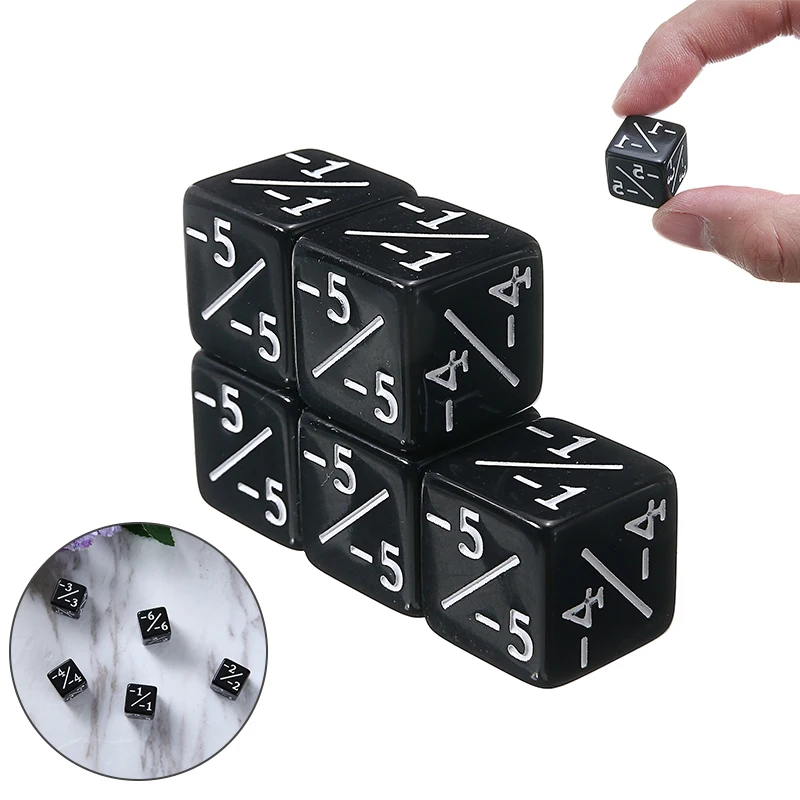 

5pcs Black Dice Counters -1/-1 to -6/-6 14x14x14mm Board Game Number Dices For Gathering Games Math Teaching Part