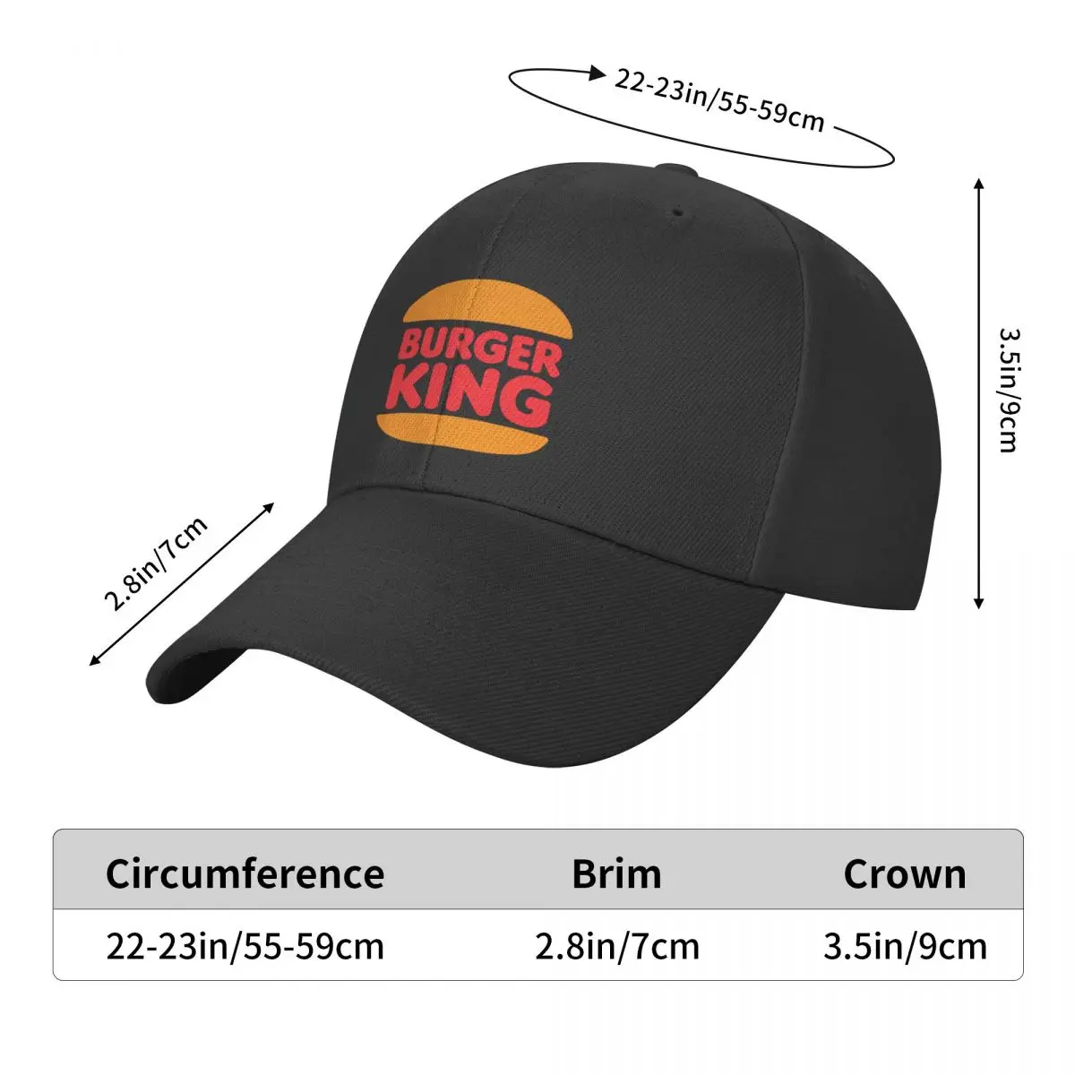 NEW Burger King Baseball Cap for Men Adjustable Hat Fashion Casual