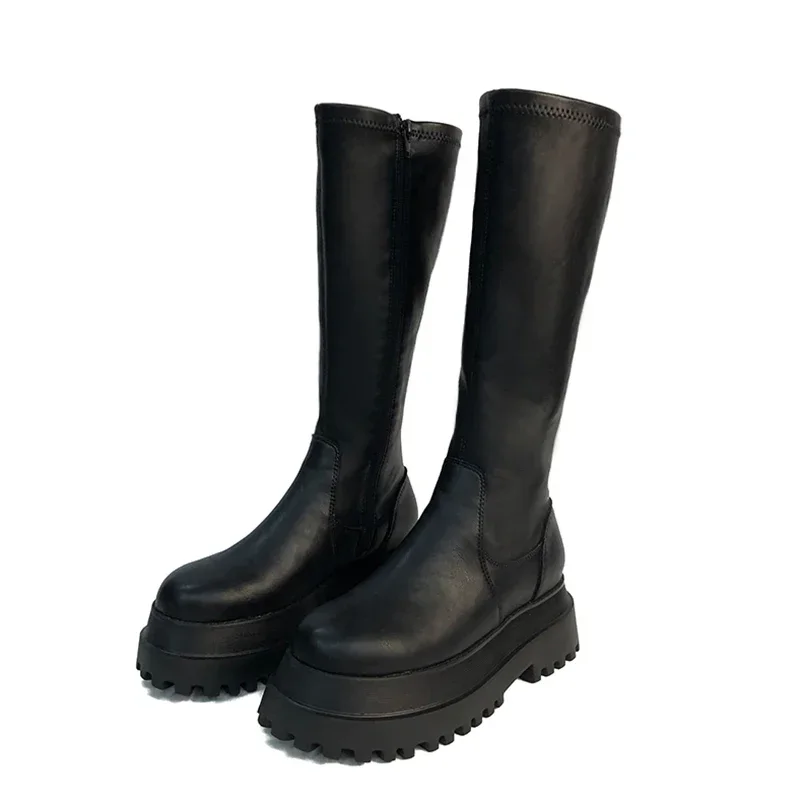 2023 Winter Chunky Platform Heels Long Boots Round Toe Zipper Thick Sole Ladies Fashion Winter Women's High Boots Women Shoes