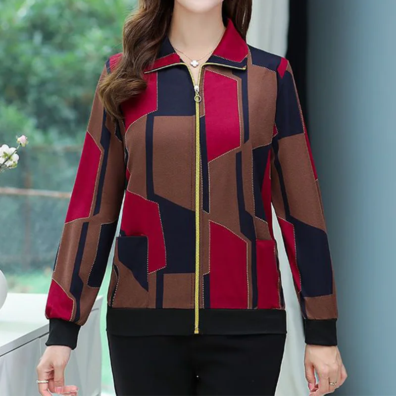 Vintage Autumn Winter Women's Clothing Color Blocking Block Printing Long Sleeve Coats Turn-down Collar Zipper Ventilate Jackets flsun v400 hotend aluminum block throat v6 module extruder 3d printer parts brass nozzle heat block printing head part