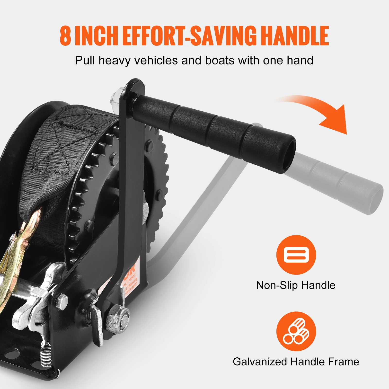 Manual Winch VEVOR Hand Winch Boat Trailer Winch Heavy Duty Rope Crank w/ 23ft Polyester Strap & Two-Way Ratchet Manual Operated Crank Winch
