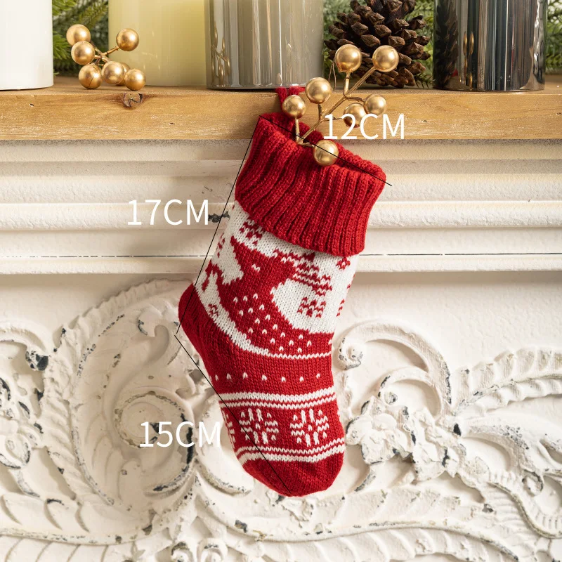 Knitted Christmas Socks Christmas Decoration Christmas Gift Bag Knitted Red Socks Pendant Decoration