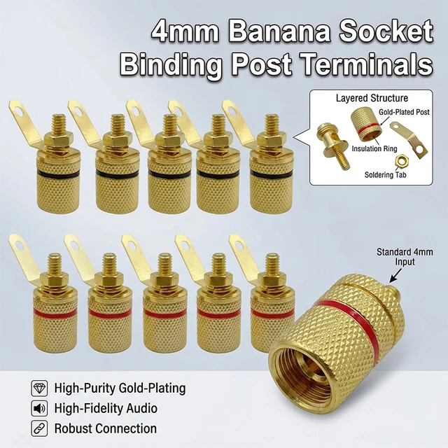 40Pcs Gold Plated Amplifier Speaker Terminal Binding Post Banana Plug Socket Connector Suitable for 4mm Banana Plugs 1