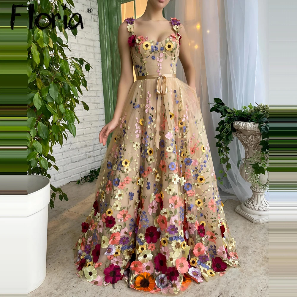 

Floria Girls Flowers A Line Midi Max Prom Gowns Sexy Sweetheart Lace Up Evening Party Gowns Custom Tulle Vestidos De Fiesta