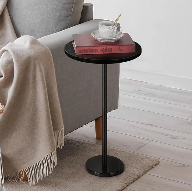 Black Drink Tables for Small Spaces Pedestal Side Table with Marble Base Small Round Side Table Black Coffee for Sofa