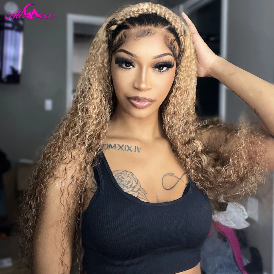 

Ombre Brown Lace Front Wigs Human Hair Pre Plucked Curly Wigs 13x4 Lace Frontal Wigs Brown Colored Wigs 180 Density For Women