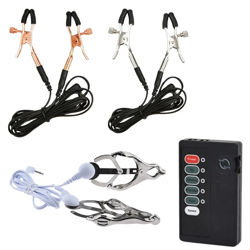 Electric Shock Nipple Clamps Breast Clitoris Labia Clips Vagina Stimulator Accessory Sex Toy For Women Sex Products Body Massage