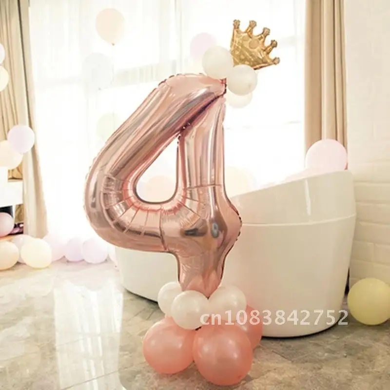 

Rose Gold Latex Balloons Number Foil Happy Birthday Party Decorations Kids Baby Girl 1st 1 2 3 4 5 6 7 8 9 One Years Old