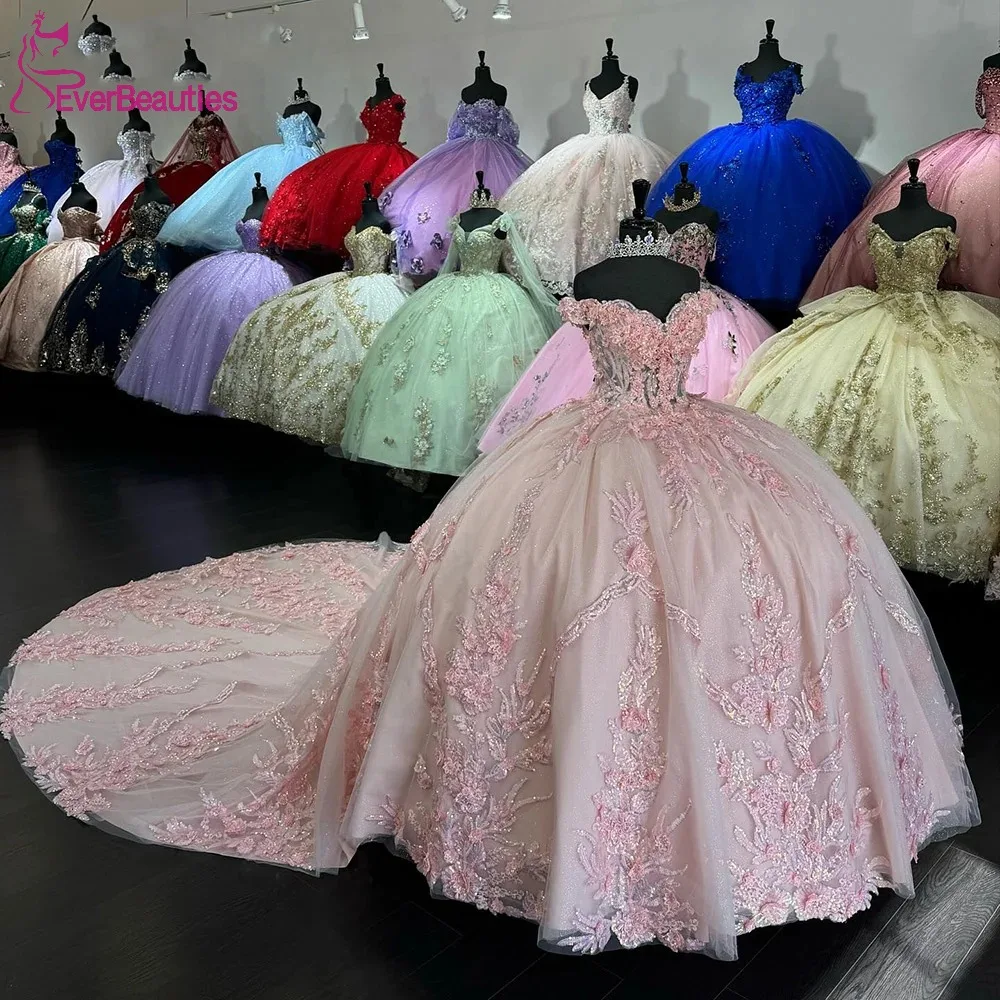 

Off Shoulder Quinceanera Dresses Ball Gown Tulle Appliques Vestidos De 15 Quinceañera Luxury Sweet 16 Dress for Juniors