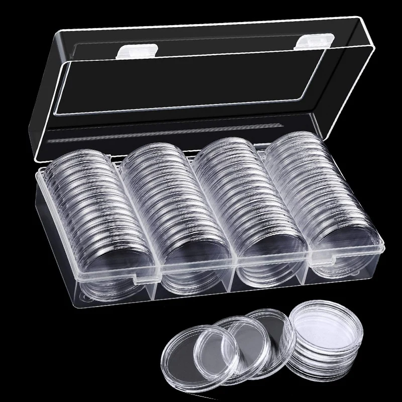 Coin Holder Capsules Clear Round Plastic Coin Container Case - Temu