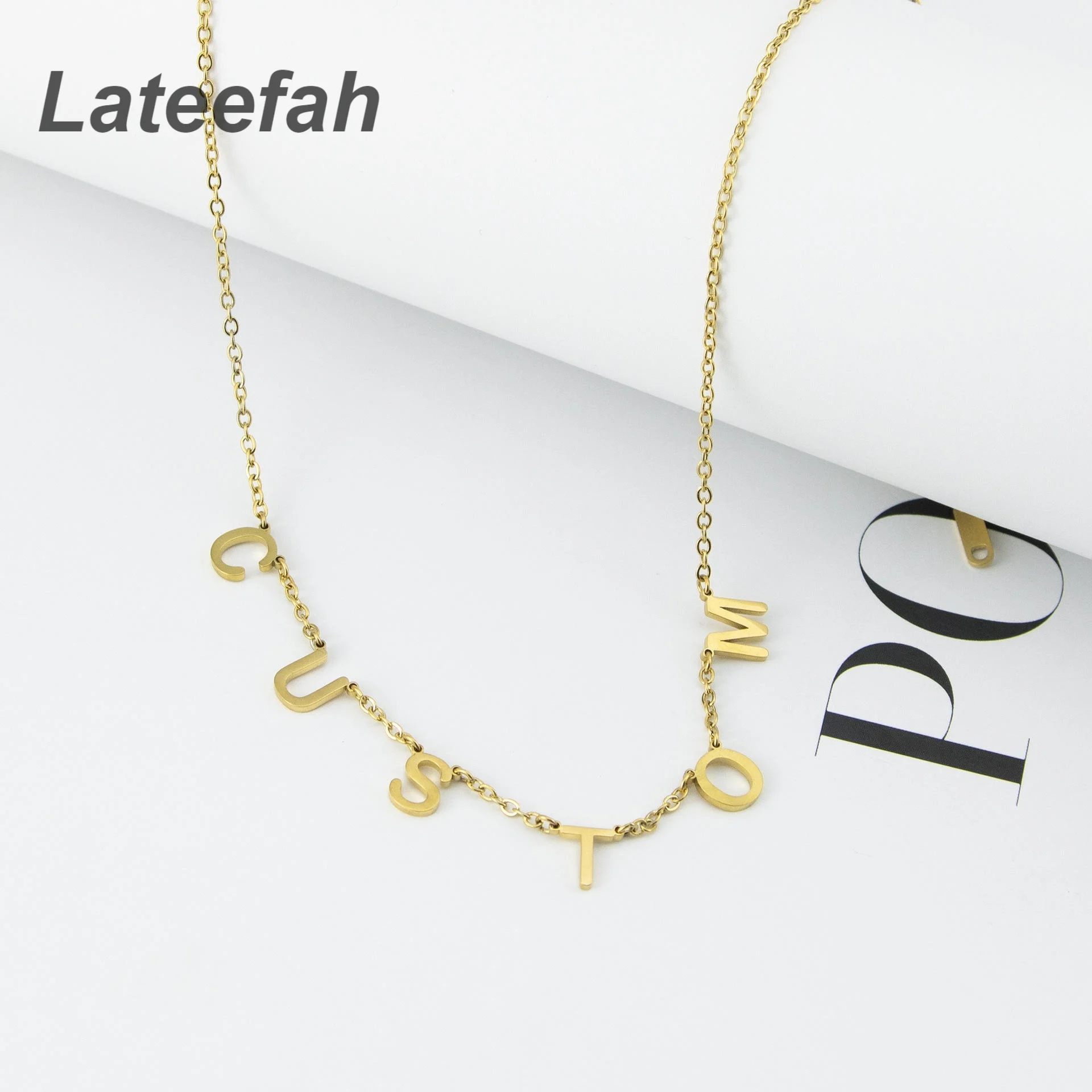 Lateefah Private Custom DIY Stainless Steel Alphabet Letter Necklace Customized Name Charm Necklace Initial Letter Necklace