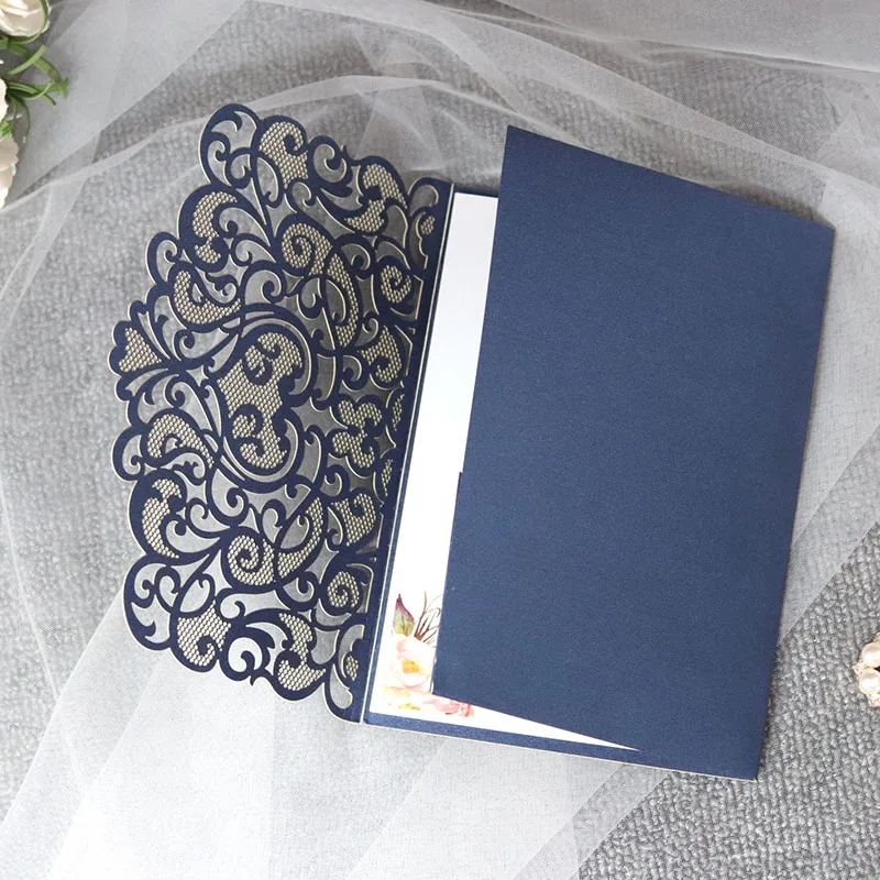European Laser Cut Wedding Invitations Card Tri-Fold Business Lace Greeting Card Marriage Birthday Party Favor Supplies 25/50pcs