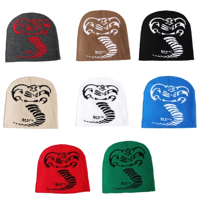 

Y166 Skull Beanie Knit Cap Teens Girl Hiphop Soft Hat Y2K Adult Jacquard Snake Beanie