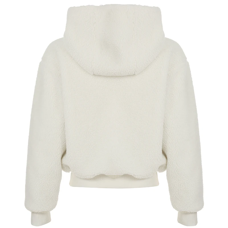 Turtleneck Buckled Hooded Coat Faux Lamb Wool Thick Warm Fashion White Zipper Jacket Women Streetwear Outfits Winter