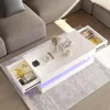 LED Coffee Table with 2 Storage Drawers, Modern High Gloss White Coffee Table w/20 Colors LED Lights, 2 Tiers Rectangle Center T 5