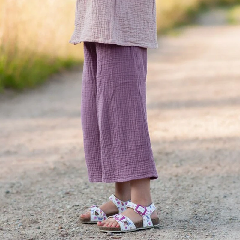 Cotton Muslin Girls Wide-Legged Pants Summer Children Casual Elastic Waist Loose Pants Kids Culottes TZ430 girls pants kids pants girls trousers