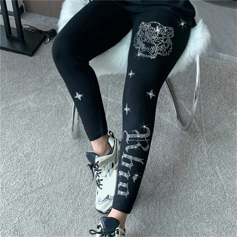 Black Stretch Rhinestone Skinny Pants Women Leggings Pearl Thick Velvet  Ankle-Length Elastic Pants Tide Autumn Winter Leggings - AliExpress