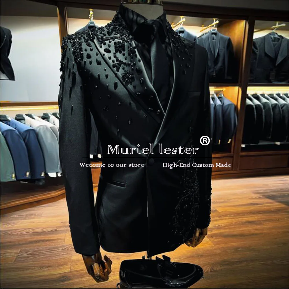 

Роскошный мужской костюм, куртки для свадьбы, блейзер с бисером и драгоценными камнями для выпускного вечера, двубортные смокинги для жениха, 1 шт., официальное мужское платье для вечеринки