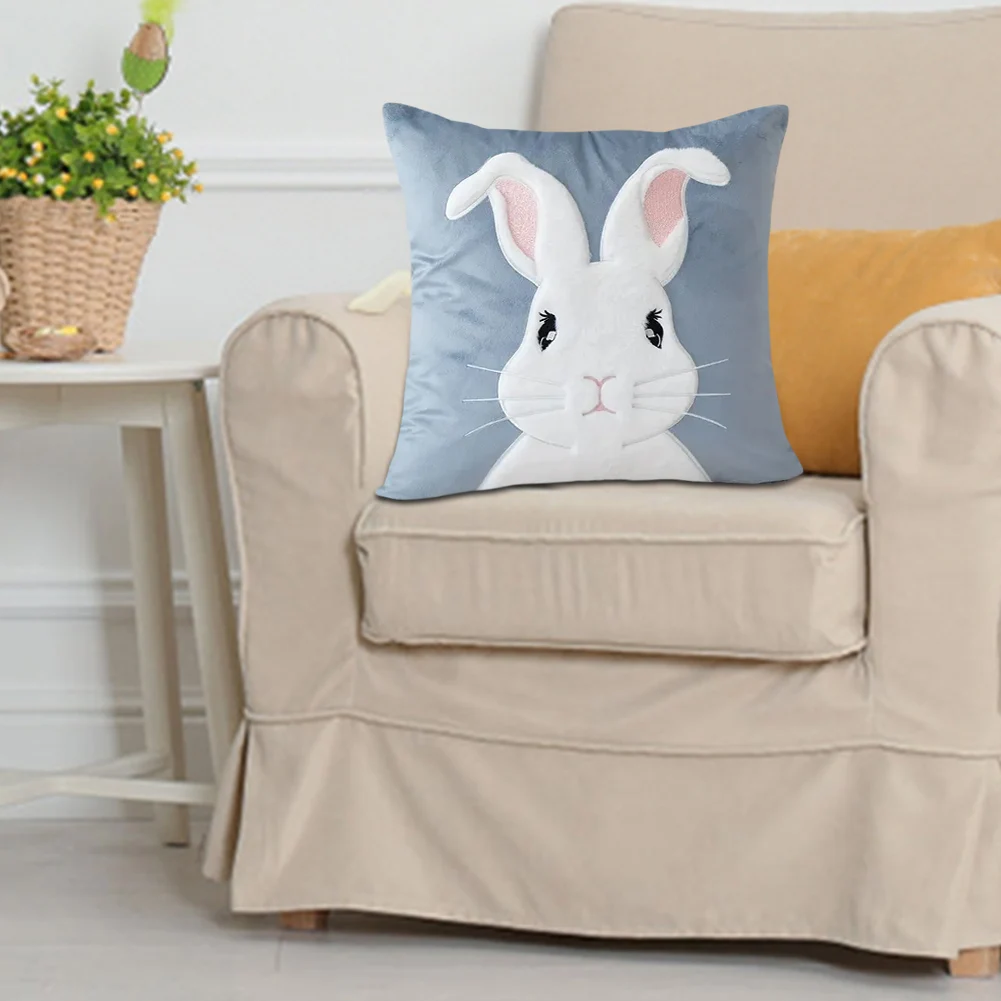 New Easter Rabbits Pillow Cover 45x45cm Easter Bunny Faux Fur Pillow Case Rabbit Pattern Decoration Pillowcase Throw Pillow Case