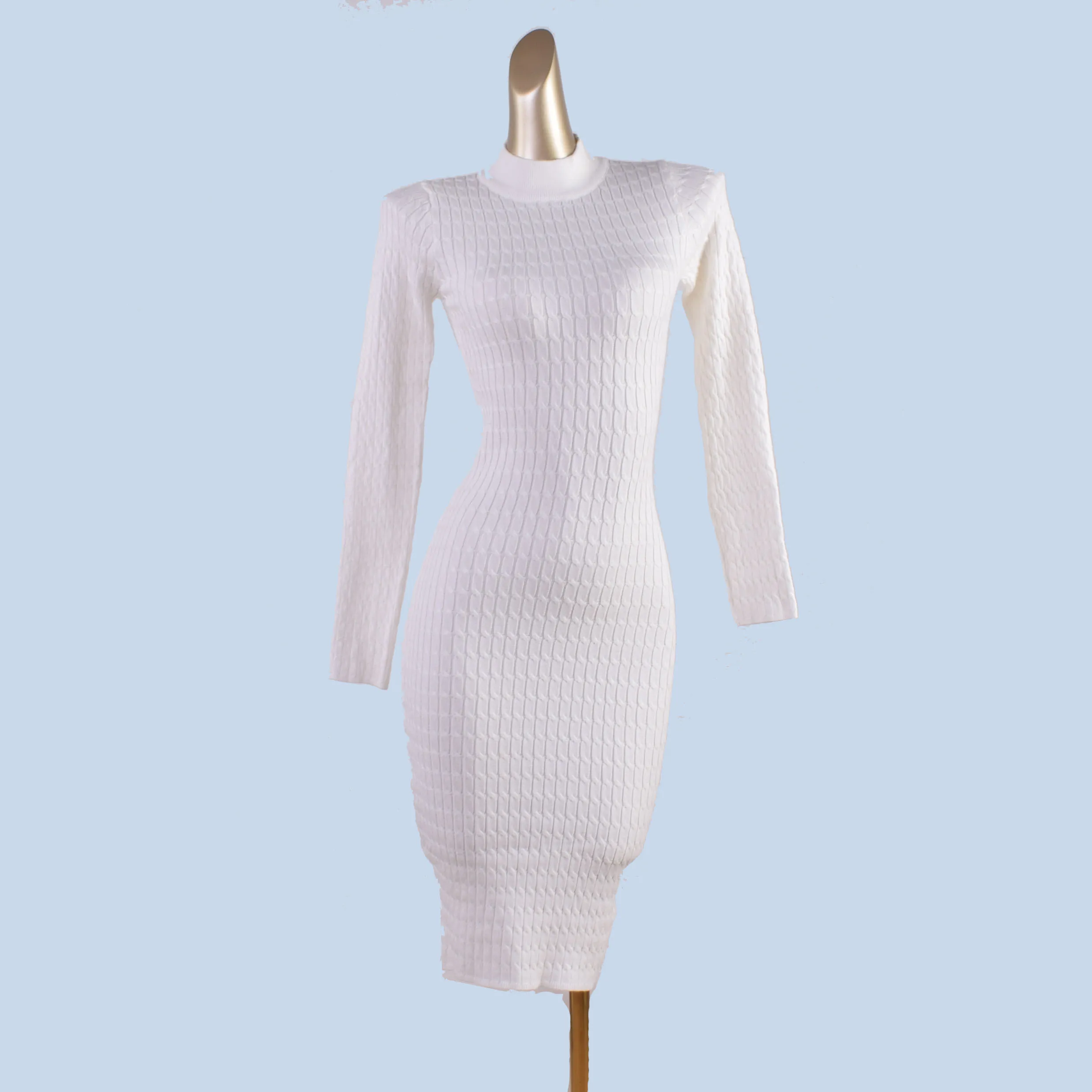 Women Autumn Pure Color Turtleneck 100 Cotton Dress 1 main image 0