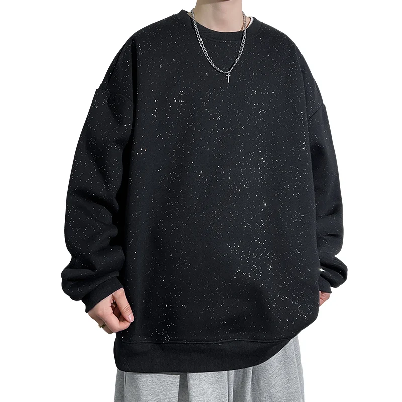 

2024 Men's Hoodie Spring and Autumn Round Neck Trendy Loose Top Hoodies for Men Print Round Dot 후드티 Sweatshirts