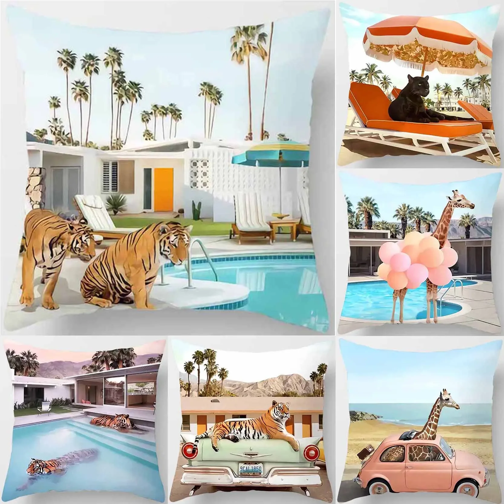 

Animal Collection Cushion Cover Sofa Office Pillowcase Peach Blossom Decoration Rainbow Home Decorations