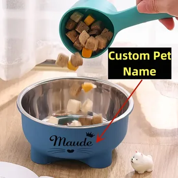 Personalized Stainless Steel Pet Dog Bowl Removable Anti Slip Four-Legged Solid Color Dog Cat Name Bowl Custom Gift Pet Products 2