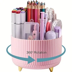 360° Rotating Desktop Pen and Pencil Holder with 5 Slots for Office and School Organization (Pink)