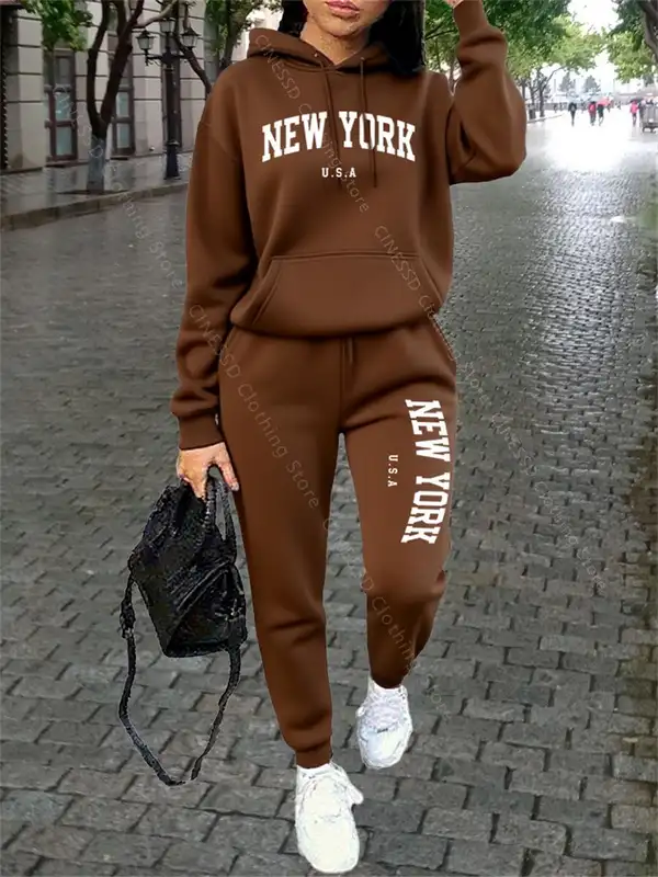 NEW YORK Women Sweatsuit Autumn Winter Two Piece Set Hoodie Pants High quality Loose Fashion Streetwear Ladies Tracksuit Outfits - Image 17