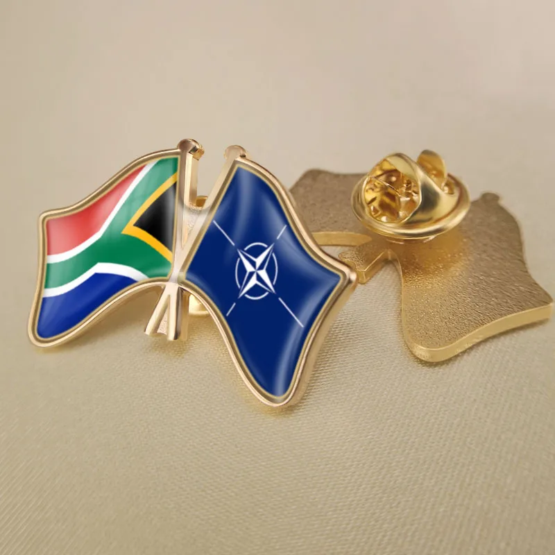 

South Africa and NATO North Atlantic Treaty Organization Crossed Double Friendship Flags Lapel Pins Brooch Badges