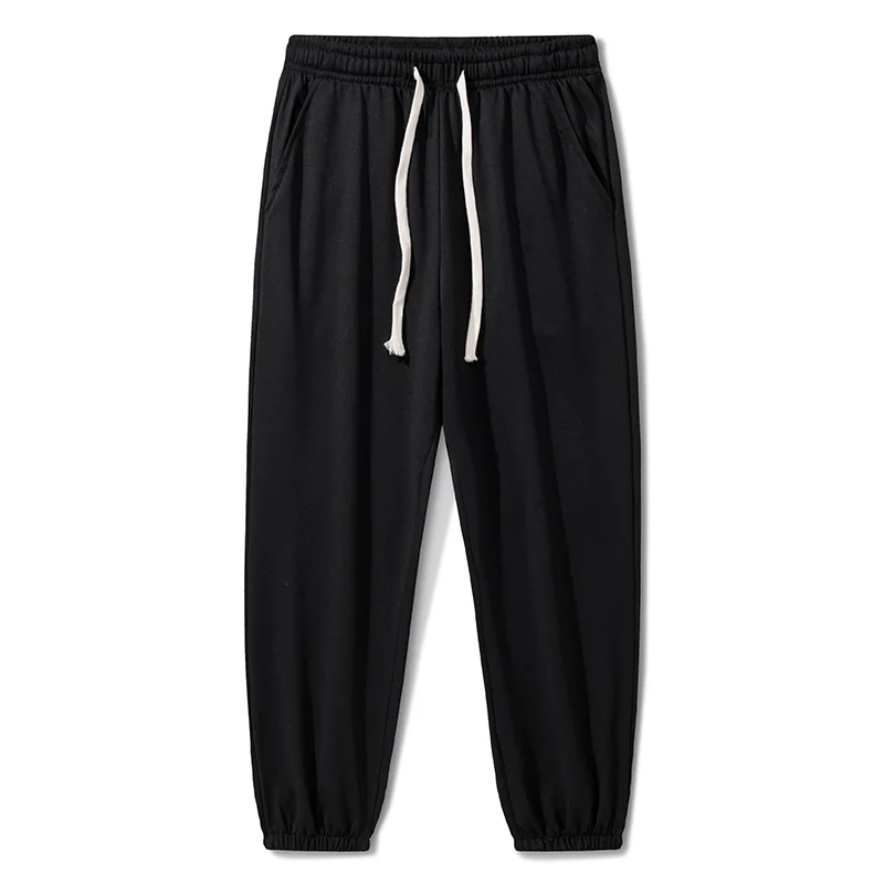 Spring Solid Color Fashion Elastic Waist Sweatpants Man High Street Casual Drawstring Pockets Thin Style Ankle Length Trousers