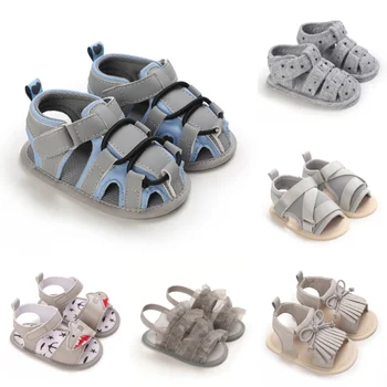 Sandali da neonato grigi estivi 0-18 mesi Scarpe da prima camminata per bambini traspiranti antiscivolo con suola morbida di alta qualità 1