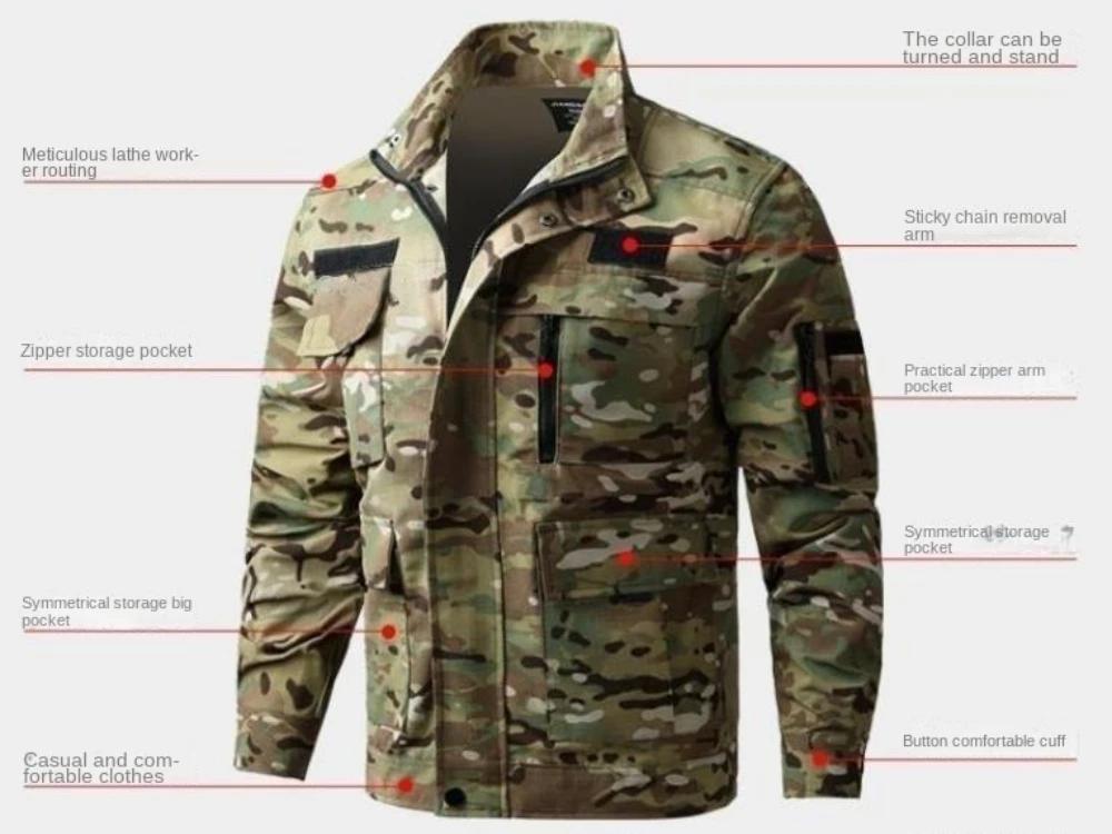 Men's Camouflage Set Spring Autumn Training Wear-resistant Jacket Thin Breathable Multi-pocket Cargo Pants Outdoor Working Suit 5