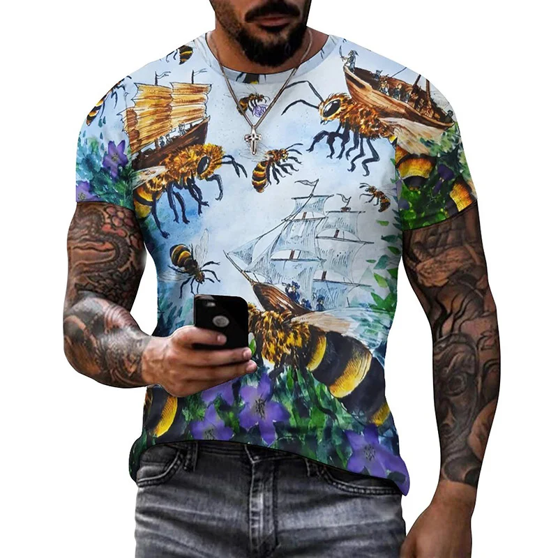 

New Summer Bee Animal Graphic Pop Men T Shirt 3D Honeycomb Printed Tee Shirts Kid Children Fashion Streetwear Round Neck Clothes