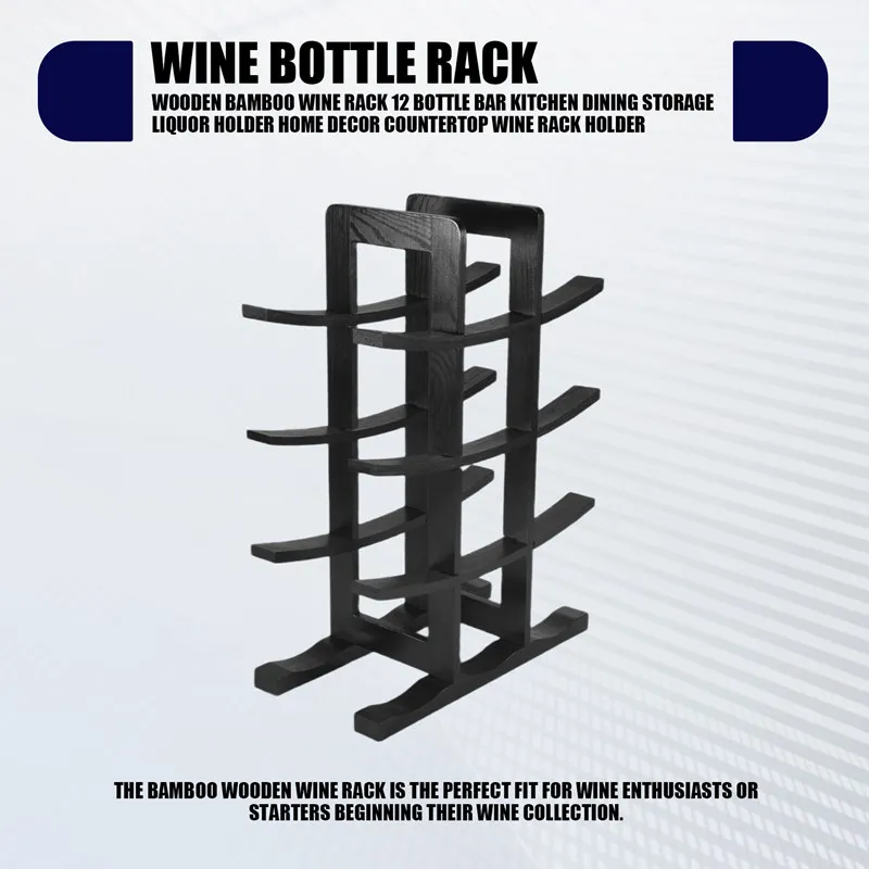 A20F-Wooden Bamboo Wine Rack 12 Bottle Bar Kitchen Dining Storage Liquor Holder Home Decor Countertop Wine Rack Holder