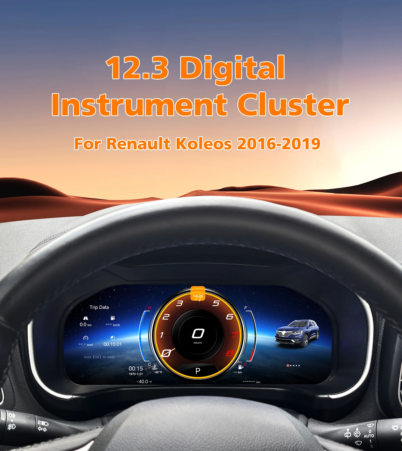 Hizpo - Panel de Instrumentos Digital para Automóvil de 12.3'' para Renault KOLEOS 2016-2019, Pantalla LCD, Carplay, Android Auto, Panel de Instrumentos, Grupo de Instrumentos, Velocímetro, Medidor de Velocidad, Cabina Virtual, Navegación GPS, Entrada HDMI 2