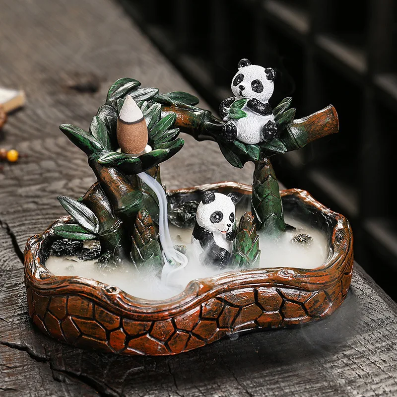 

Resin Waterfall Backflow Incense Burners Gourd Turn Things Around Cone Censers Chinese Panda Statues Handicrafts Aromatherapy