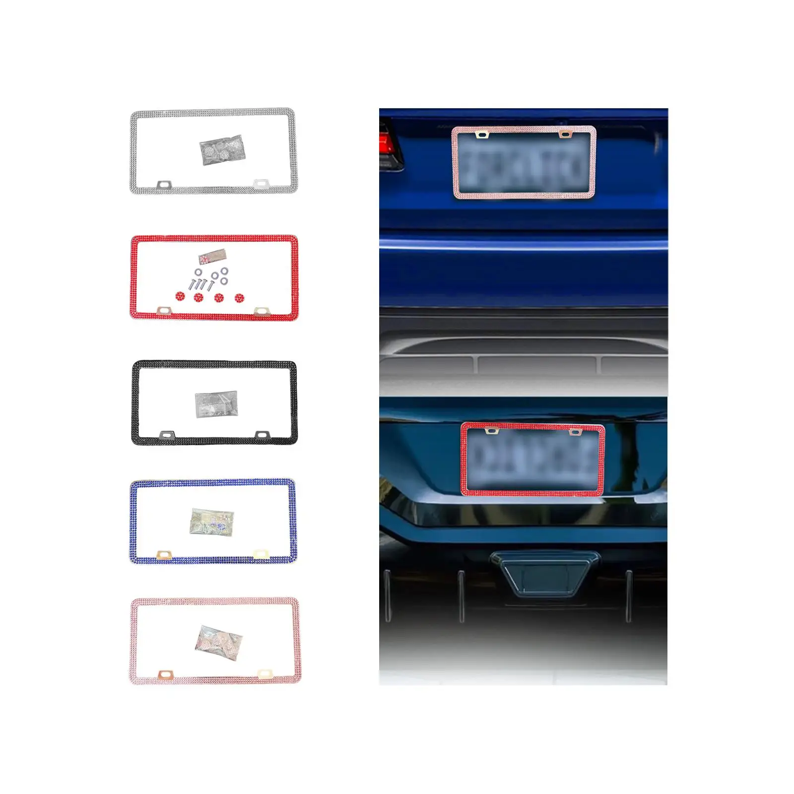 Auto License Plate Frame with Rhinestones Protective Durable Auto Accessories Number Plate Holder for US Standard Plates