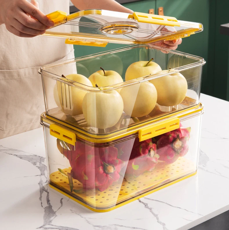 REFSAVER Fridge Storage Containers Produce Saver Stackable Refrigerator  Organizer Bins with Removable Drain Tray Fridge Organizer for Fruits and