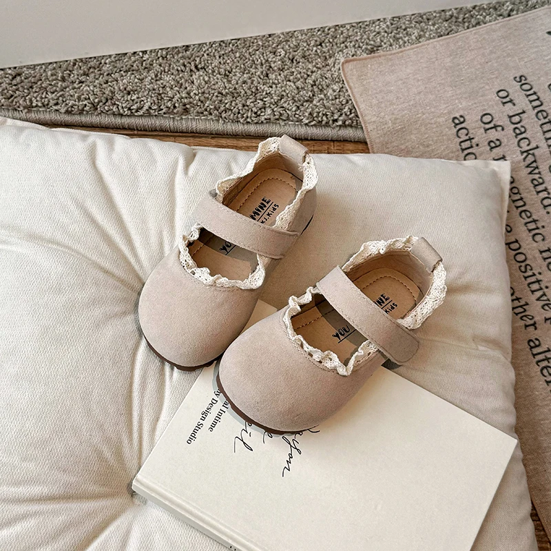 Spring Autumn Kids leather shoes Ruffles Shallow Girls Princess Shoe Soft Hook Loop Non Slip Children leather shoe leather shoes girls shoes girls flats
