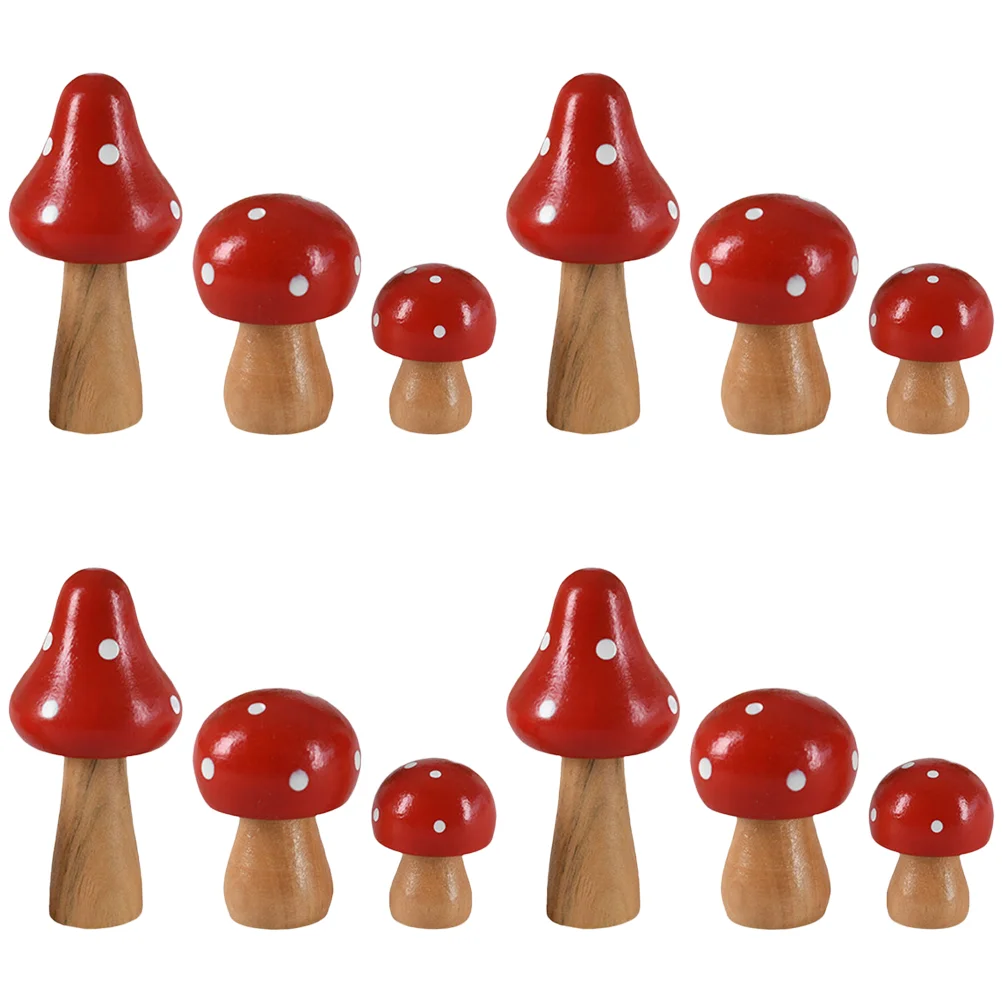 

12 Pcs Bonsai Simulated Wooden Mushroom Ornament Mushrooms Craft Micro Landscape Decoration