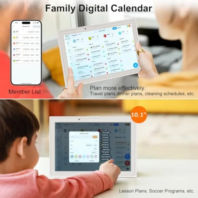 Digital Calendar 10.1'' WiFi Smart Family Calendar, Sync with Google, Apple and Outlook, Touchscreen Interactive Chore Chart an