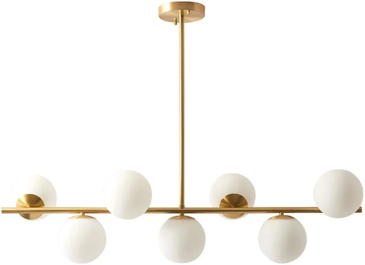 

Lighting Modern Brass Linear Chandelier Pendant Light 7-Lights Gold and White Glass Pendant Lighting Mid Century Globe