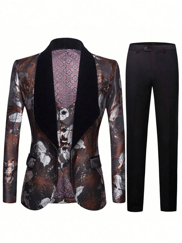 Men's Three Piece Patterned Suit Set