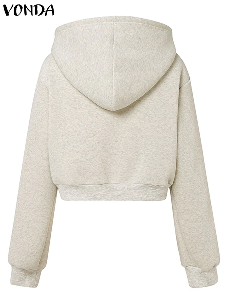 VONDA Fashion Long Sleeve Hooded Sweatshirts 2024 Women Causal Solid Color Zipper Pullover Soprt Simple Loose Hoodies Oversized 5