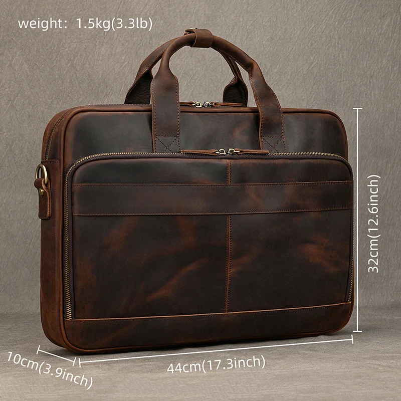Men Briefcase Genuine Leather Laptop Bag 14 15.6" PC Doctor Lawyer Computer Bag Cowhide Male Briefcase Leather Men Business Bag 6